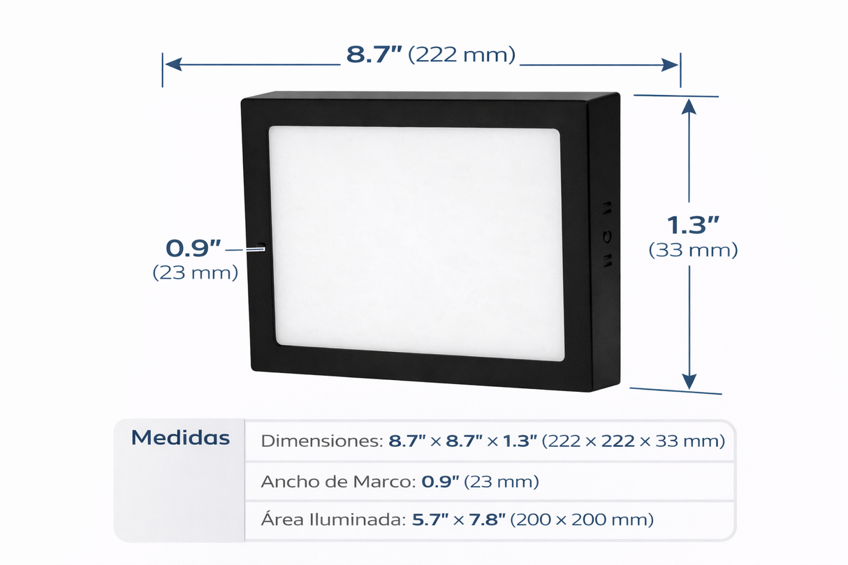 Luminario LED Sobreponer Cuadrado 18w Negro 6500K