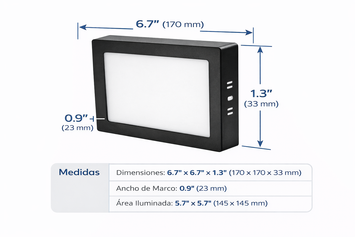 Luminario LED Sobreponer Cuadrado 12w Negro 6500K