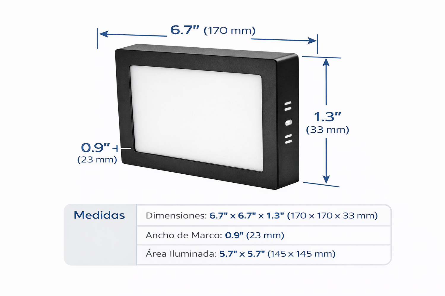 Luminario LED Sobreponer Cuadrado 12w Negro 6500K