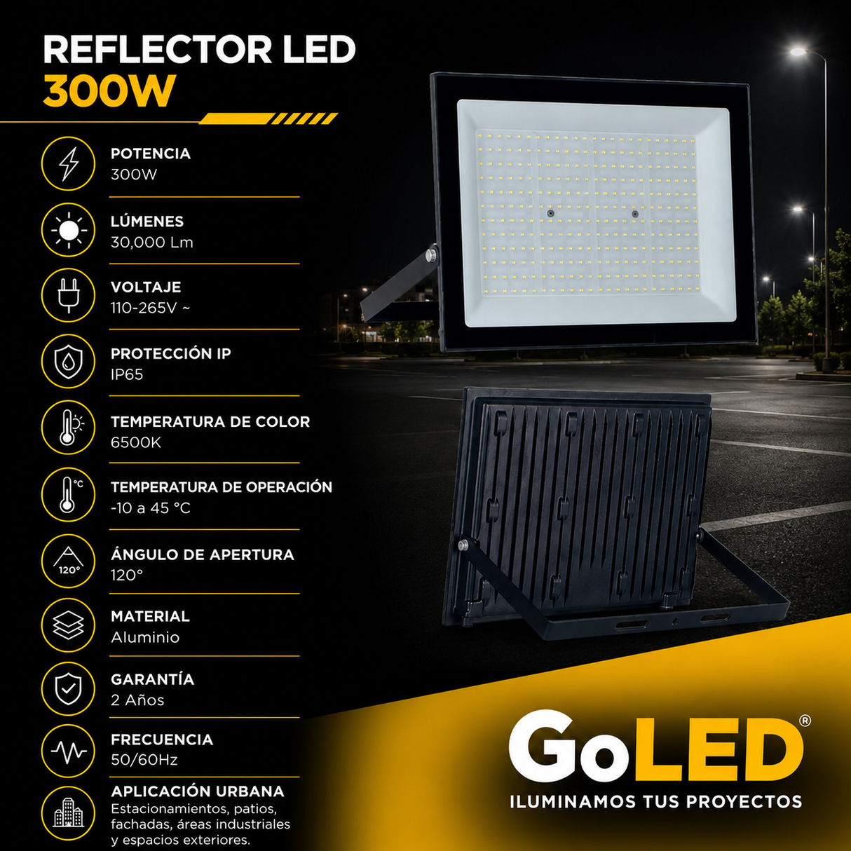 Reflector LED Exterior 300W IP65 Luz Blanca 6500K