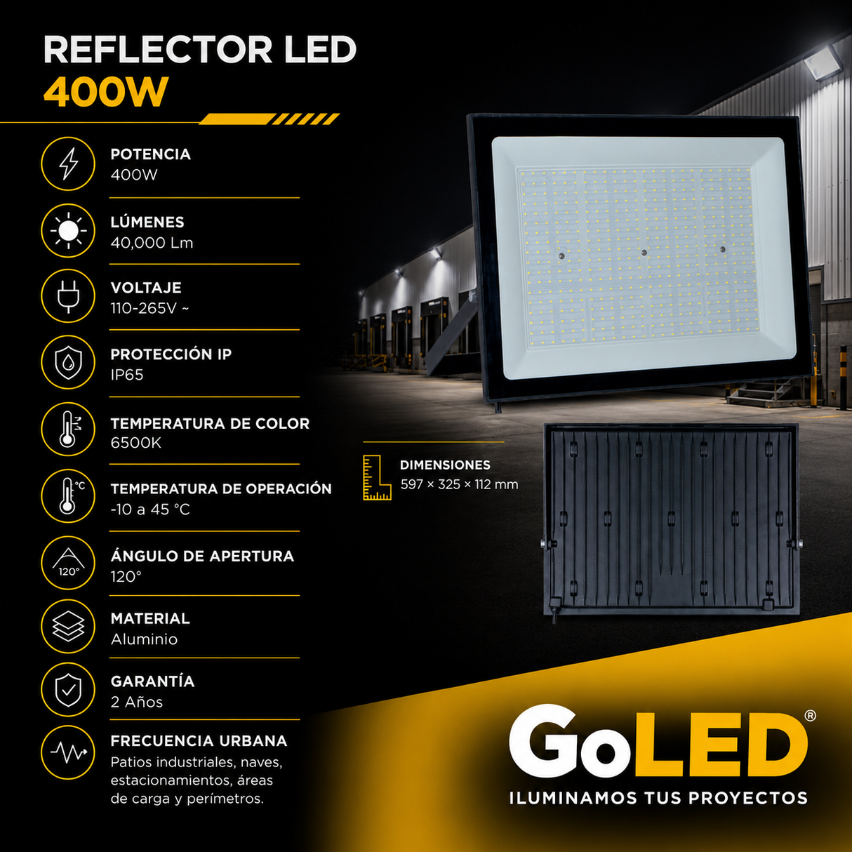 Reflector LED Exterior 400W IP65 Luz Blanca 6500K