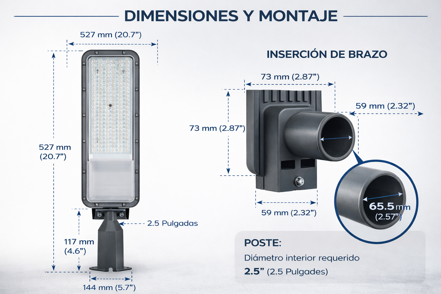 Luminaria LED Vial 100W con Fotocelda IP65