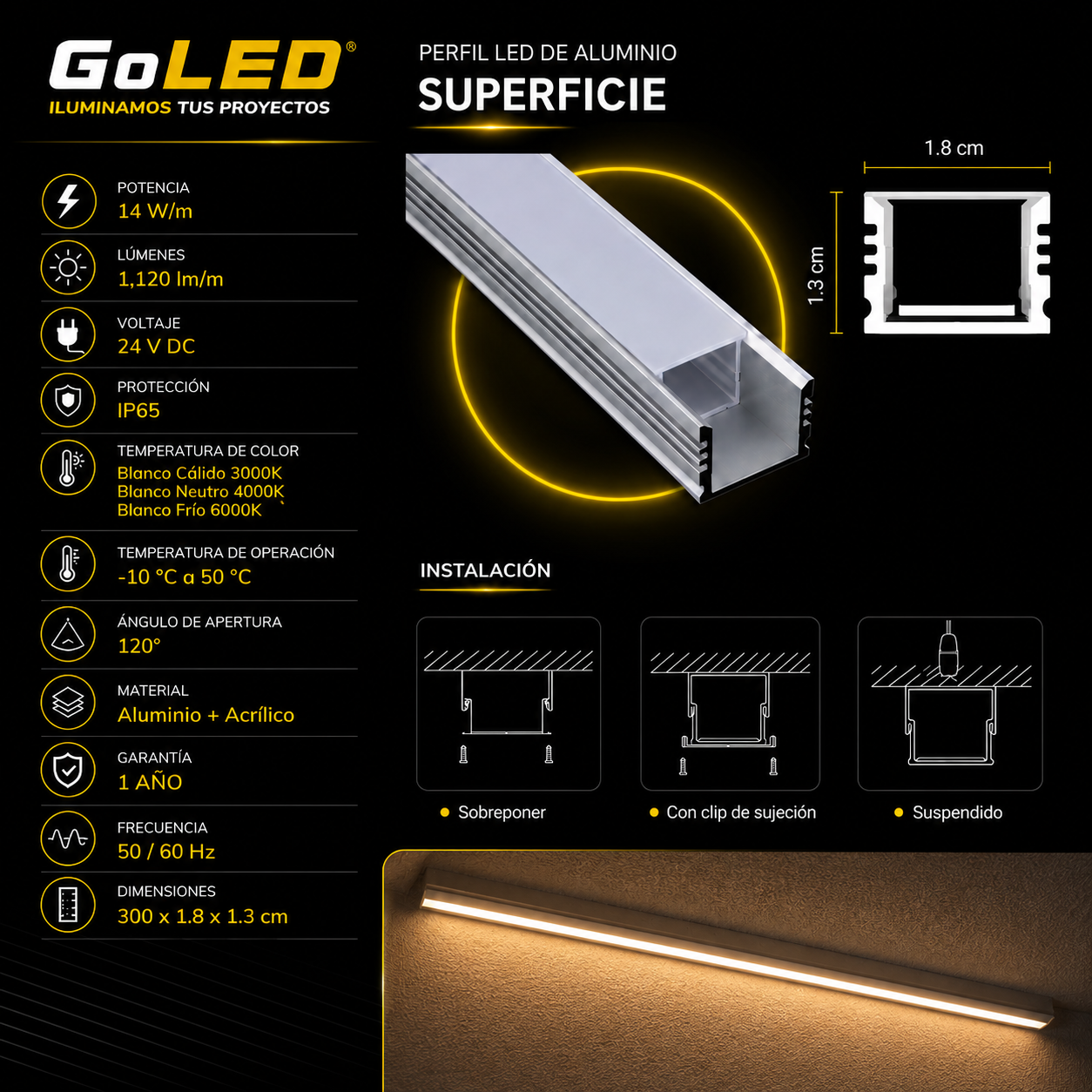Perfil de Aluminio Empotrable para Tira LED 3 m