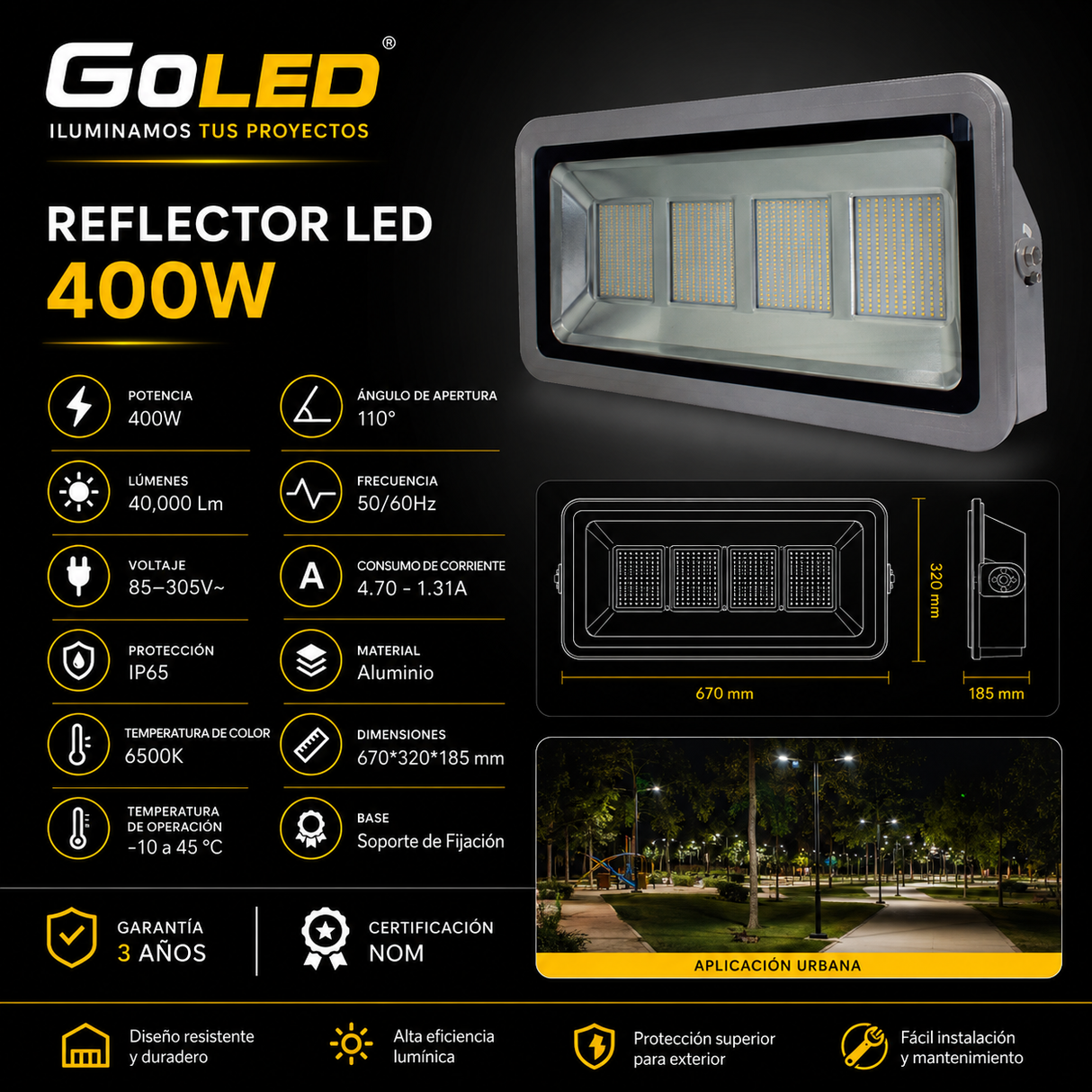 Reflector LED Alta Potencia SMD 400W IP65 40000 lm