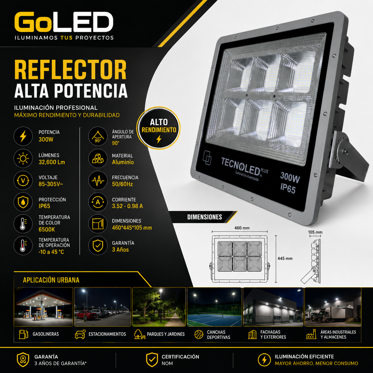 Reflector LED Alta Potencia SMD 300W IP65 32600 lm