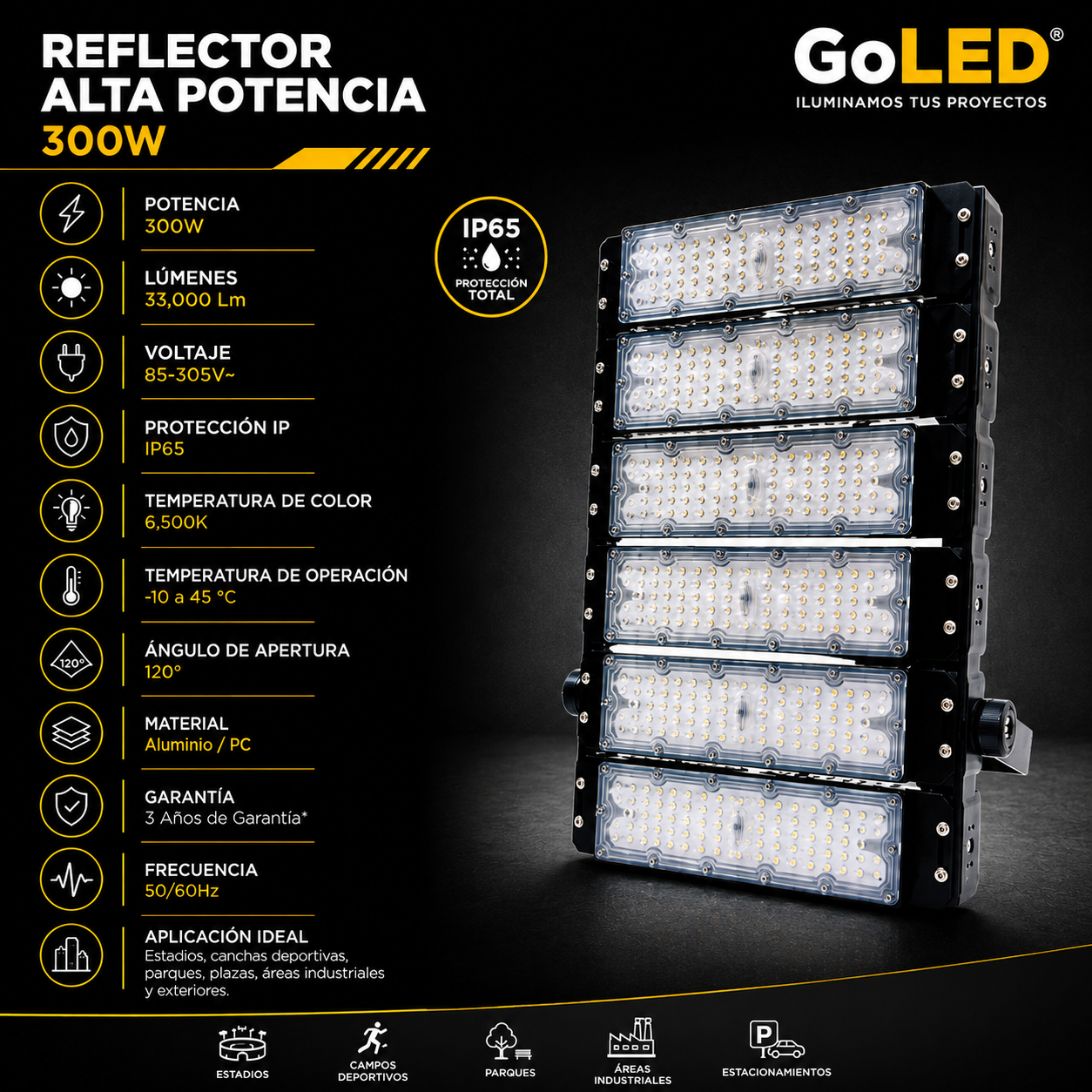 Reflector LED Industrial 300W IP65 Alta Potencia 6500K CTN-300W