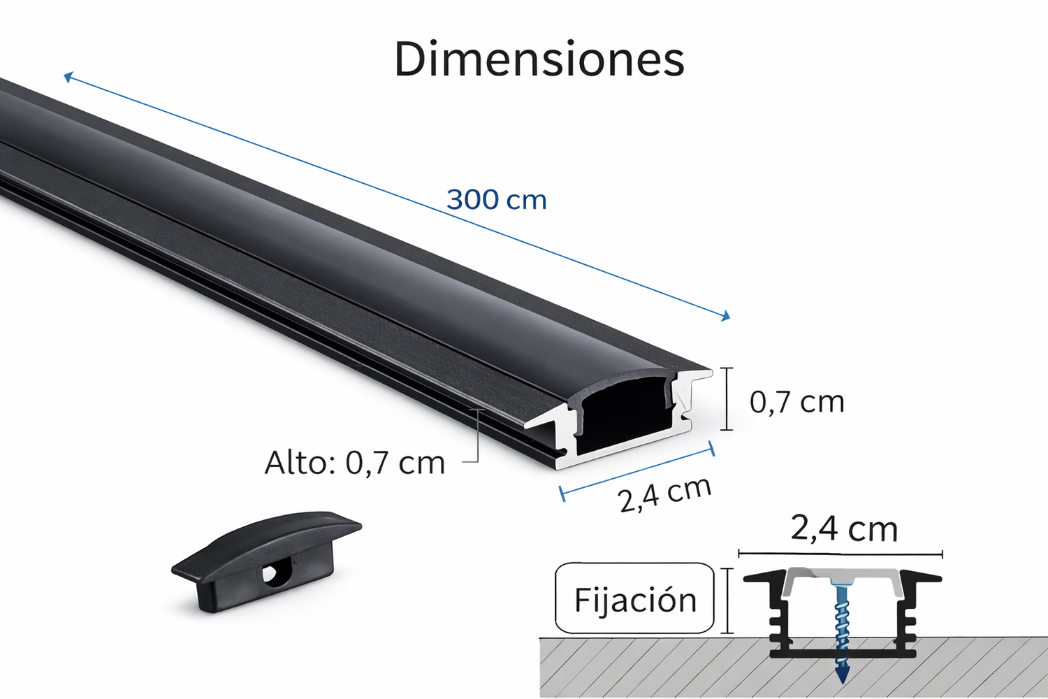 Perfil de aluminio para empotrar con pestaña color negro
