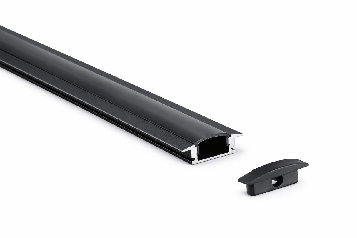 Perfil de aluminio para empotrar con pestaña color negro