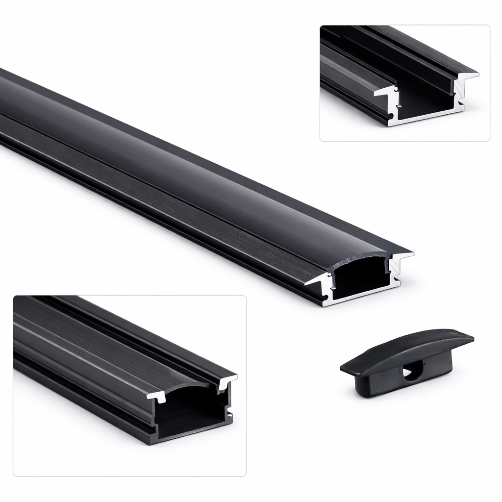 Perfil de aluminio para empotrar con pestaña color negro