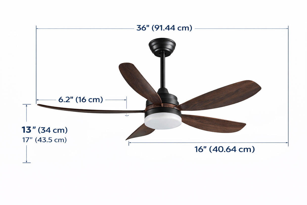 Ventilador de Techo LED 36” con Control Remoto y Luz Ajustable