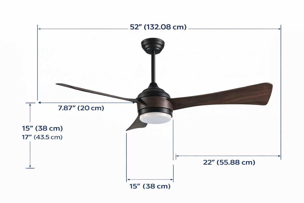 Ventilador de Techo LED 52” Tipo Madera con Control Remoto
