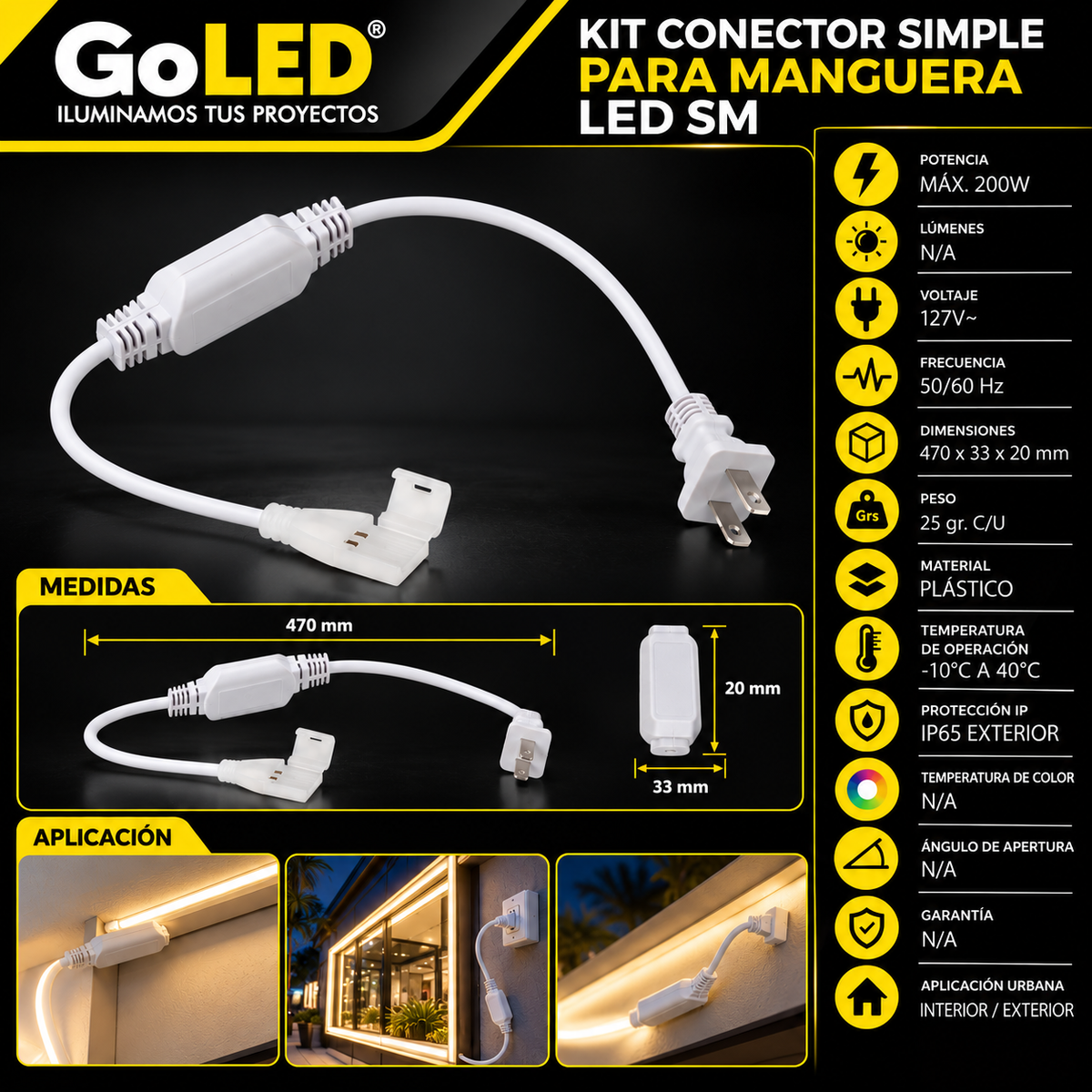 Kit Conector para Manguera LED SMD 200W 127V IP65 Exterior