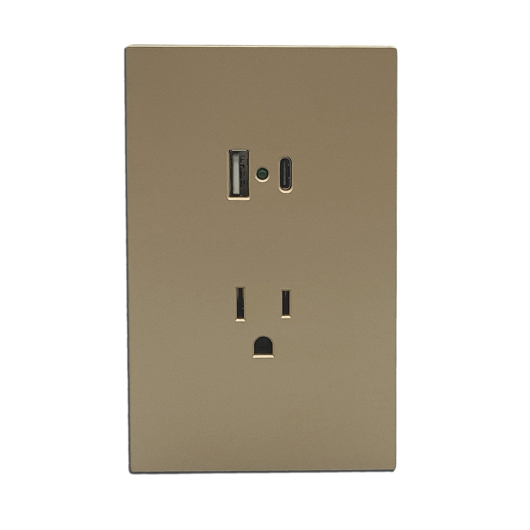 Placa Luxury de Contacto con Dos Salidas USB Tipo A y Tipo C - Color Oro para Uso Residencial y Comercial