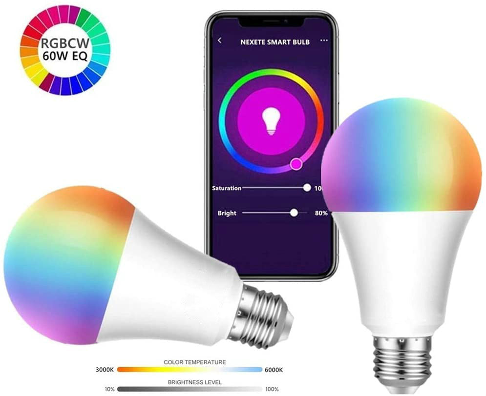 Lampara LED Smart WiFi E26 10W RGB CW Multicolor Y Blancos Atenuables 10w